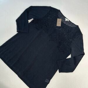 J Jill Women's Size S NWT Linen Blend Lace Top Deep Blue